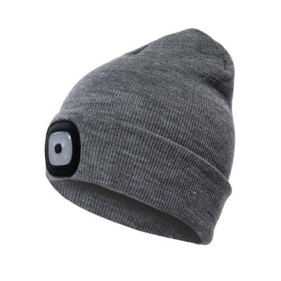 China COMMON Unisex LED Knitted Beanie Hat With Head Lamp USB Light Rechargeable Winter Spotlight Sports Fashion Knit Hat for sale