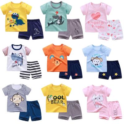 China Kids Summer Breathable Half Sleeves Pajamas Baby Clothes Sets Infant Pink Sleepwear for sale