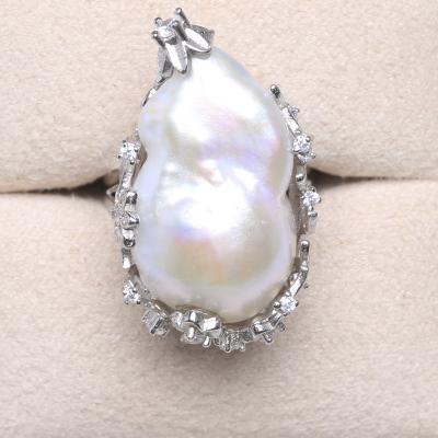 China ALLOY Gold Plated Natural Big Zircon Baroque Pearl Ring Design Freshwater Pearl Baroque Silver Ring for sale