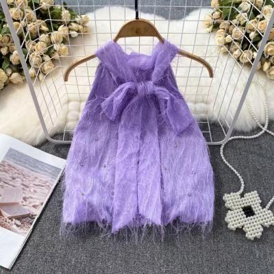 China New Summer Fashion Women Chiffon Blouses Shirts Ladies Tassel Nail Drill Tops With Bow Sleeveless Halterneck Women Invest for sale