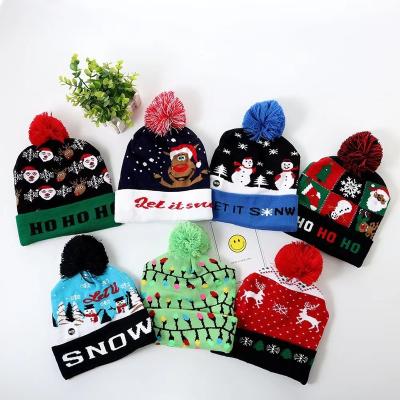 China COMMON 2023 LED Christmas Hat Sweater Knitted Beanie Christmas Light Up Knitted Hat Christmas Gift For Kids Xmas for sale