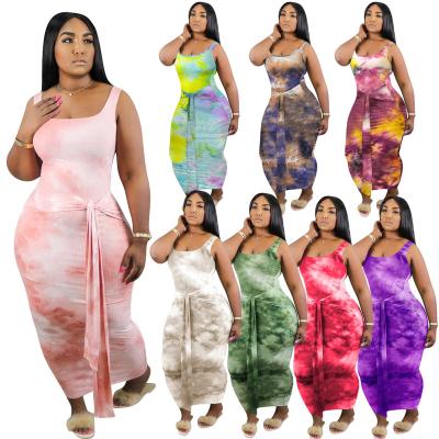 China Breathable Best Seller Sleeveless Colorful 4XL Plus Size Tie Dye Dress Dress Maxi Dresses Women for sale