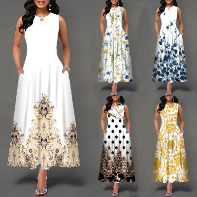 China Breathable 2023 Summer Plus Size Maxi Dress Floral Dresses Women Elegant Sleeveless Party Dress for sale