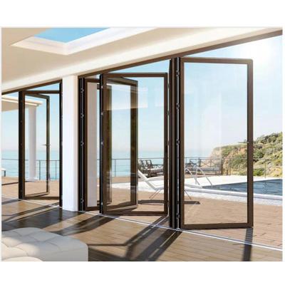 China Modern Curtain Accordion Frameless Terrace Sliding Aluminum Glass Doors Interior Aluminum Folding Partition Wall Entry Doors for sale