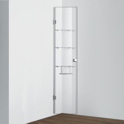 China Corner Frameless Bathroom Tempered Glass Freestanding Storage Cabinets for sale