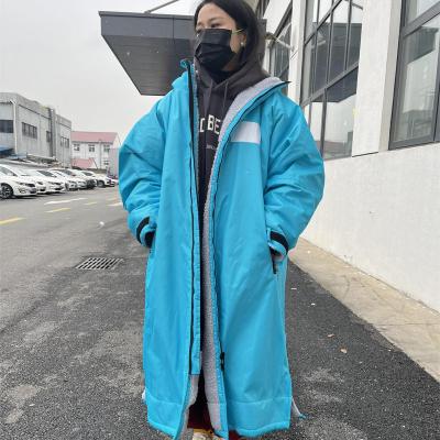 China Winter Beach Fleece Swimwear Unisex Thick Parka Long Robe Changing Poncho Viable Swimwear With Hood Swim Surf Robe for sale