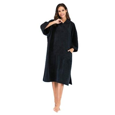 China Viable Quick Dry Hooded Poncho Surf Websuit Beach Towel 100% Cotton Changeable Long Robe for sale