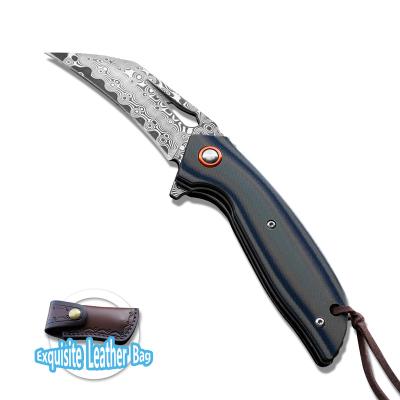 China Non-Changeable High quality Damascus Steel G10 Handle Camping mountaineering essential camping knife Folding knife Outdoor knife for sale