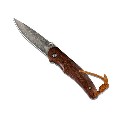 China Non-Changeable Supplier Damascus steel red sandalwood handle wilderness hunting pocket knife Outdoor knife Folding knife for sale