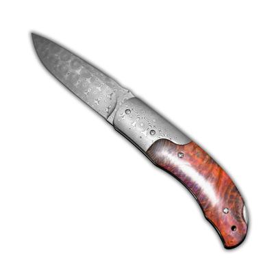 China Easy Carry Rose pattern Damascus Steel stabilized wood handle folding knife Collector knife Durable sharp pocket knife for sale