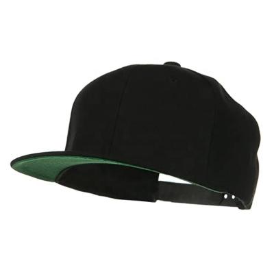 China Snapback one size popular custom unisex adjustable sports gorras black hats with green brim for sale