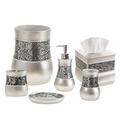 China Best Selling Sustainable Gray Glass Mosaic Marble Diamond Bathroom Accessories Set 6 Pieces for sale