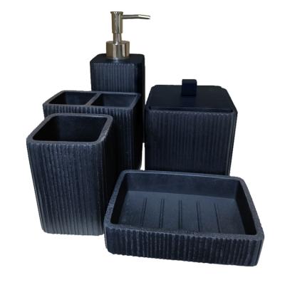 China Sustainable 5 Piece Black Marble Bathroom Accessories Sets Resin Bathroom Set for sale