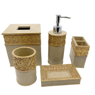 China 2022 Six Pieces Golden Luxury Bathroom Accessories Popular Hotel Bathroom Set Luxury for sale