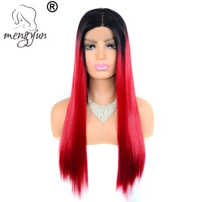 China Black Gradient Insect Lace Front Wigs Silky Straight Synthetic T-type Wigs Long Straight Hair Parting Wig For African American Women Of Color for sale