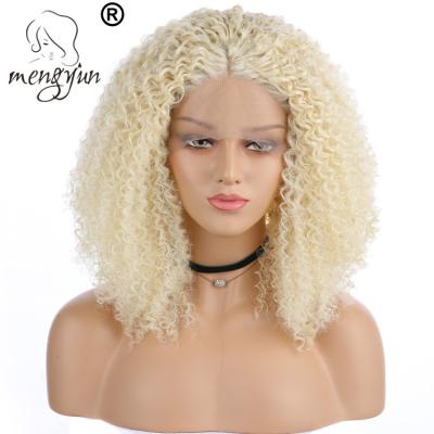 China Wholesale Fashion 613 Blonde Curly Lace Front Synthetic Wig Short Kinky Glueless Fiber Hair Heat Resistant Wigs For Black Women for sale