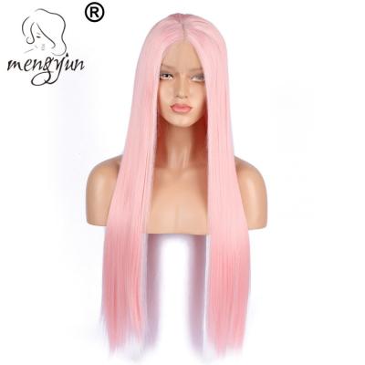 China Mengyun Pink High Quality Cheap High Temperature Silky Straight Fiber 24inch Straight Wave Front Wigs Synthetic Hair Wigs For Women for sale