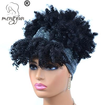 China Afro Hair Bun TJG1-1B# Cloth Bun Hair Scarf Hair Wig Curly Curly Afro Women Bright Drawstring Wig With Bun And Bang Head Scarf Hair for sale