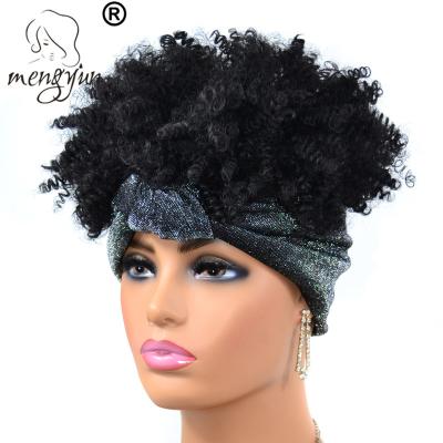 China Afro Hair Bun TJE3-1B# Cloth Bun Hair Scarf Hair Wig Afro Kinky Curly Drawstring Bright Wig With Bun Head Scarf Hair for sale