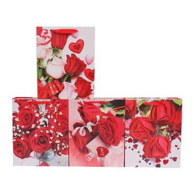 China Flower Recyclable Luxury Paper Bag Rose Cardboard Packaging Tissue White Valentine Gift Shopping Bag For Lover Custom Logo Paper Bag for sale