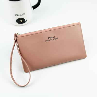 China Water Resistant Zipper Hand Strap Pure Color Young Woman's Mobile Phone Wallet Zipper Long Travel Wallet For Women With Hand Strap for sale