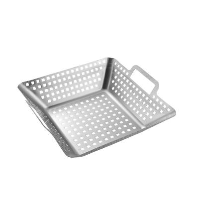 China Dustproof Carbon Steel And Stainless Steel Non Stick BBQ Vegetable Basket With Holes Barbecue Grill Baskets for sale