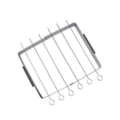 China Heat Resistance Stainless Steel BBQ Skewers Rack Holder Set Barbecue Meat Skewers for sale