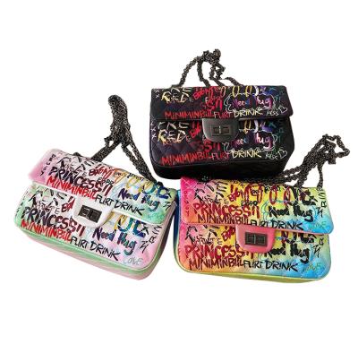 China 2021 new fashion female fashion Chinese style graffiti shoulder bag fashion Korean chain handbag PU female bag for sale