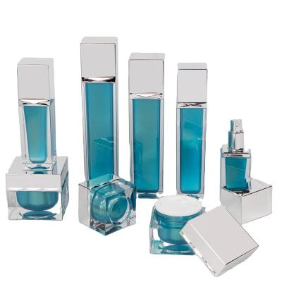 China 2022 New Design Cosmetic Blue Acrylic Lotion Bottle For Cosmetic Packaging for sale