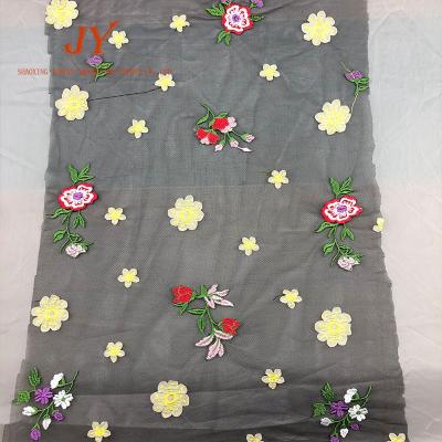 China ONE SIZE heavy yellow mesh embroidery fabric lace up 3d flower korea lace fabric embroidery for wedding dress for sale