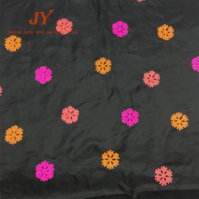 China Viable Free Samples Woven B204 100 Polyester Taffeta Light Weight With Embroidery Flower Lace Fabric for sale