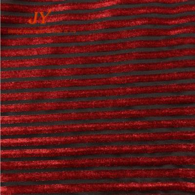 China Memory Chenille knit red color stripe velvet jacquard solid chenille fabric for garment apparel fashion women siut skirt for sale