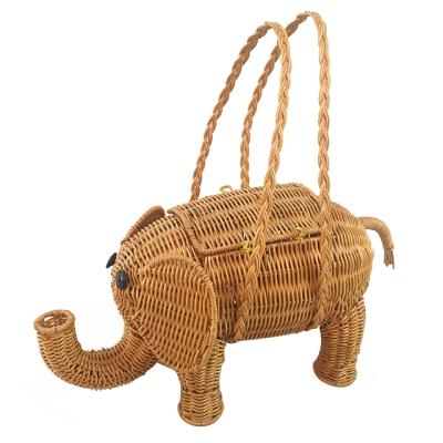 China Fashion Renel OEM Factory Handmade Bags Woven Elephant Women Rattan Handbag for sale