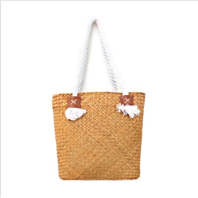 China Renel Ladies Straw Handbag Country Style Cotton Custom Woven Natural Shoulder Handle Vegetable Plankton Bags for sale