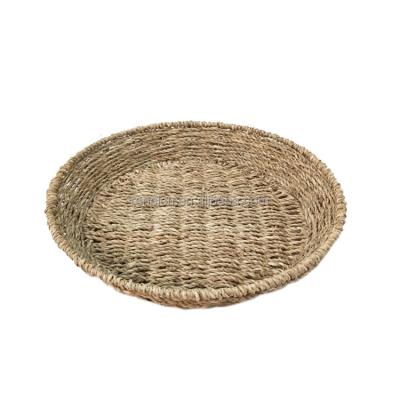 China Sustainable Holiday Homes Handcraft of Plant Plankton Straw Woven Round Storage Serving Gift Trays for Breadfruit Snack for sale