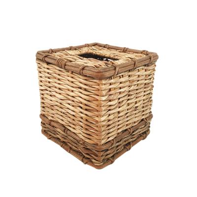 China Sustainable Renel Custom Eco-friendly Palm Leaf Woven Paper Container Holder Square Tissue Home Box for sale