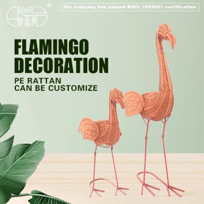 China Minimalist Renel Accessories Wholesale Flamingo Home Decor With PE Plastic Rattan for sale