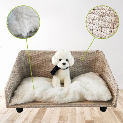 China Sustainable Renel Stripe Plastic PE Rattan Pet Furniture Bed For Kennel for sale