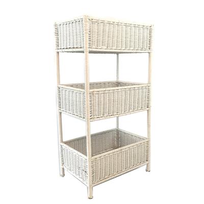 China Sustainable Handmade PE Renel 3 Layers Rattan Bathroom Storage Organizer Toiletry Rack for sale