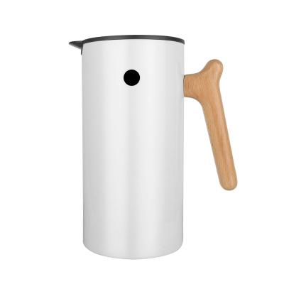 China STAINLESS STEEL DOUBLE WALL HANDLE WOODEN COFFEE JUG PORTABLE COFFEE POT for sale