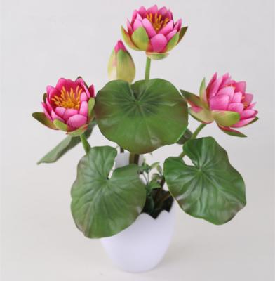 China Fabric Home Decorative Artificial Pink Lotus Plant With Plastic Pot for sale