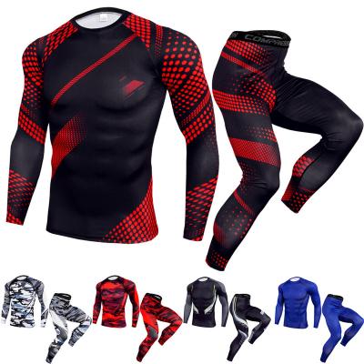 China Wholesale Breathable Men's Breathable Workout Sets Long Sleeve Exercising High Elastic Compression Shirt Set Gym Fitness Quick Dry Sets for sale