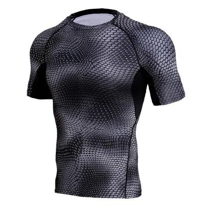 China New Serpentine Effect Design Breathable Men's High Elastic Fitness Shirt Customs Training Shirt Compression Breathable Elastic Shirt for sale