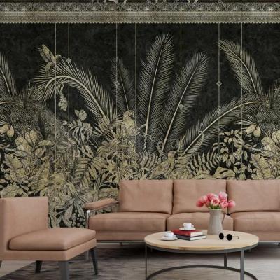 China 2019 luxury subtropical wallpaper of banana flowers and birds of traditional modern gold foil light for sale