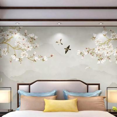 China Commercial flower bird design wallpaper home decoration canvas 3d non-woven wall painting removable sticker wp041 for sale