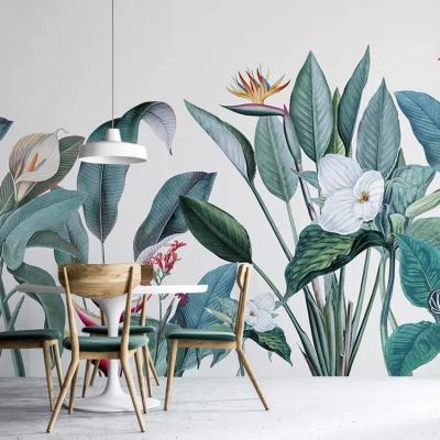 China Trade Green leaf design wallpaper pvc canvas 3d wall removable sticker for home decor gasser brand wp042 for sale