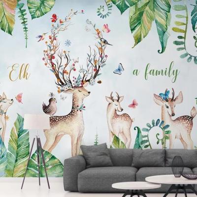 China Modern plantain leaf monstera elk background wall wallpaper for sale