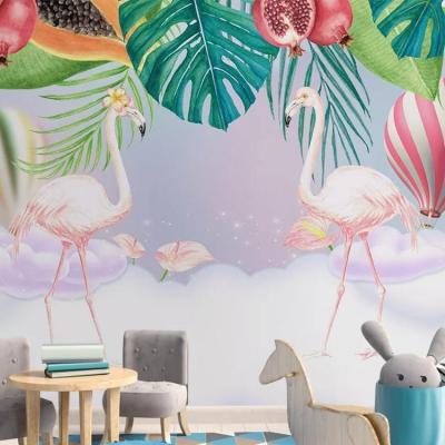 China Central Institute of Statistics couples flamingo children's room background wall Nordic pink wallpaper for sale