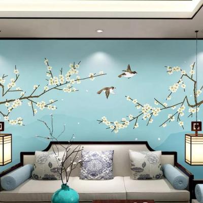 China Hand-painted Chinese style pear flower pen flower bird landscape wall decoration painting wallpaper for sale