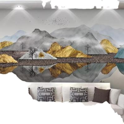 China Waterproof 3d canvas gold non-woven mural wallpaper removable design mountain sticker Gasser mark wp124 for sale